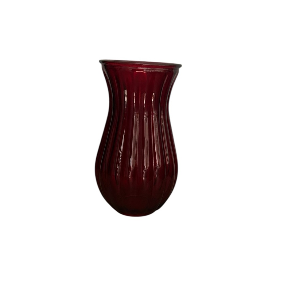 Dymak Elegant Vintage Style Burgundy Ribbed Design Vase. 8 1/2 tall.New …